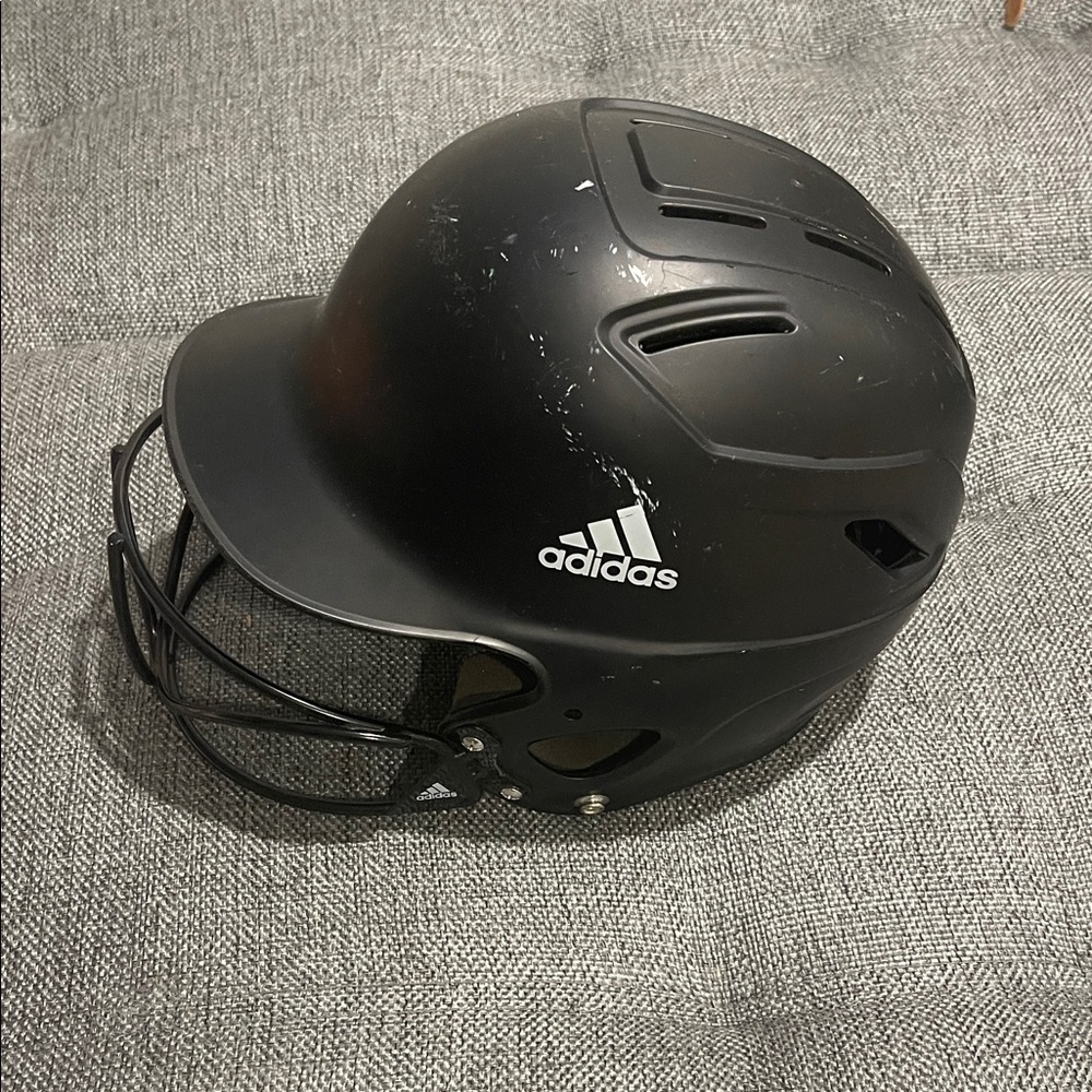 adidas Matte Black Baseball Batting Helmet with Facemask